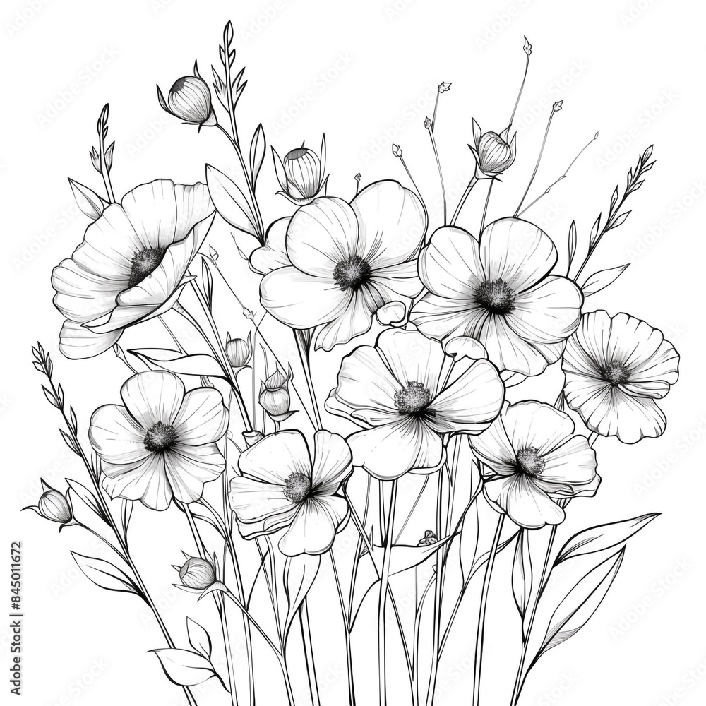 Fototapeta premium Hand drawn simple flower design on white background