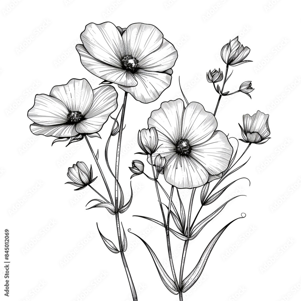 Hand drawn simple flower design on white background Hand drawn simple flower design on white background