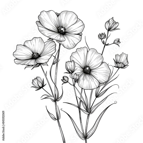 Hand drawn simple flower design on white background