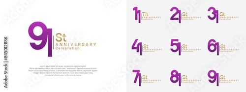 anniversary vector design set purple and gold color for celebration day