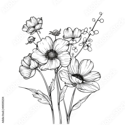 Hand drawn simple flower design on white background