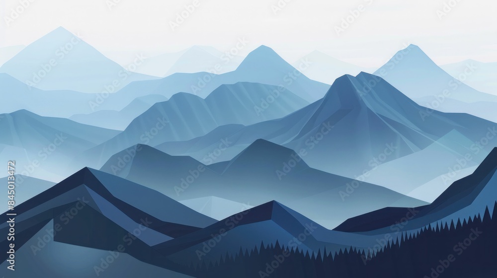 Majestic Mountain Range Landscape with Misty Blue Sky and Lush Forest ...