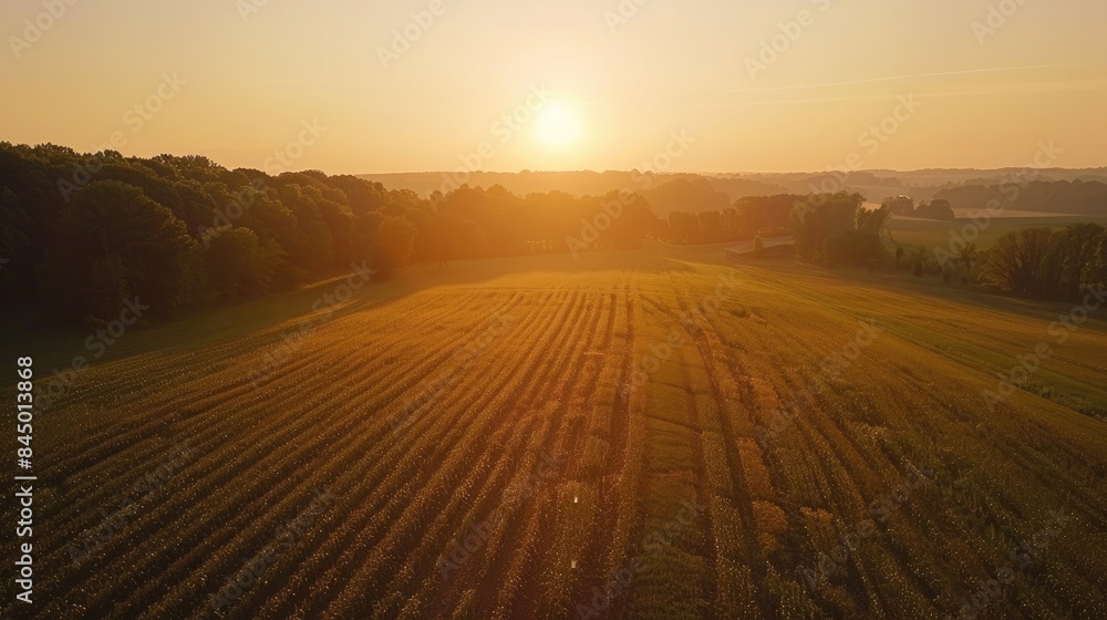 Aerial drone captures soybean field at sunset Aerial drone captures soybean field at sunset