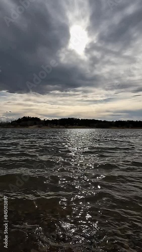 Windy overcast afternoon. Stormy skies whip up waves on Glendo Reservoir in Wyoming. photo