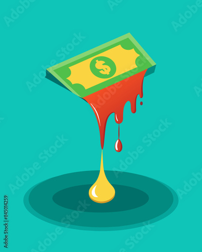 The dollar bill once a symbol of stability and prosperity now melts away into oblivion a sobering metaphor for a struggling economy.. Vector illustration