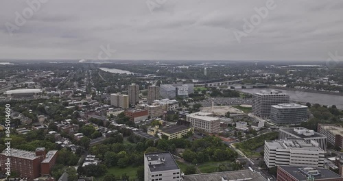 Trenton New Jersey Aerial v4 drone flyover captures downtown cityscape, traffic crossing Delaware river and landscape views of Morrisville on a gloomy day - Shot with Mavic 3 Pro Cine - September 2023 photo