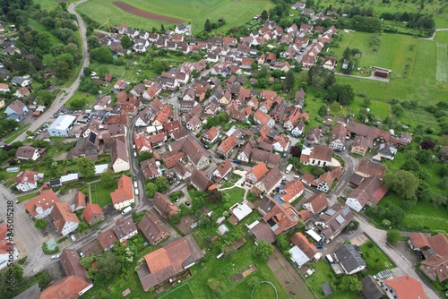 defaultAerial around the old town of Zaisersweiher on a spring day in the afternoon in Germany. photo