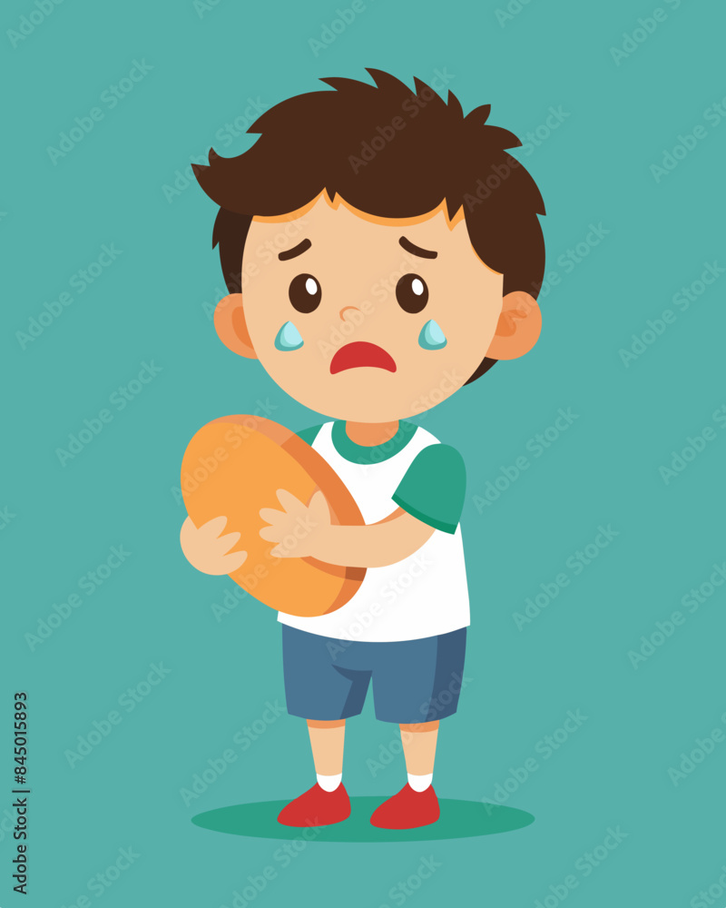 An illustration of a small child holding a loaf of bread and crying symbolizing how even basic food items have become unaffordable for some families.. Vector illustration An illustration of a small child holding a loaf of bread and crying symbolizing how even basic food items have become unaffordable for some families.. Vector illustration