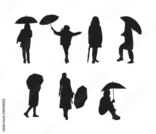  vector silhouettes of girl holding umbrella 