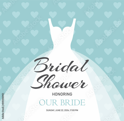 Vector illustration. Postcard invitation to Bridal Shower. Image of a wedding dress.