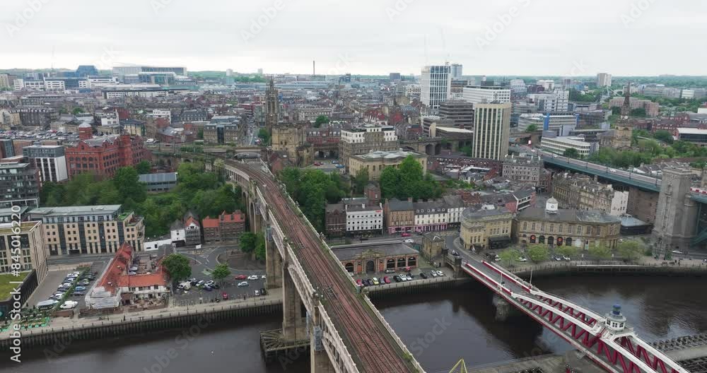 Famous Bridges Over River Tyne In Newcastle upon Tyne, England, United Kingdom. Aerial Drone Shot Famous Bridges Over River Tyne In Newcastle upon Tyne, England, United Kingdom. Aerial Drone Shot