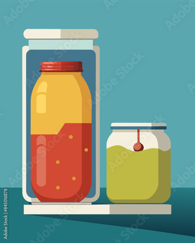 The fridge was like a forgotten kingdom with only a nearly empty jar of mayonnaise and a jar of expired salsa left in its territory.. Vector illustration