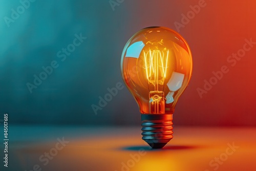 A light bulb is lit up and is sitting on a table. idea and creative concept.