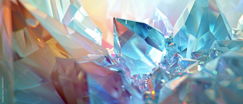 Abstract crystalline structures shimmer and glow, casting ethereal reflections in a surreal digital realm, Generative AI