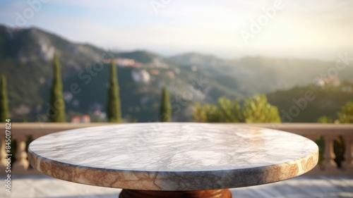 Modern or zen style marble texture table suited for interior or natural design with nature scenery outdoor. Plain stone desk convey sense of peaceful perfect for montage to display products. AIG35.