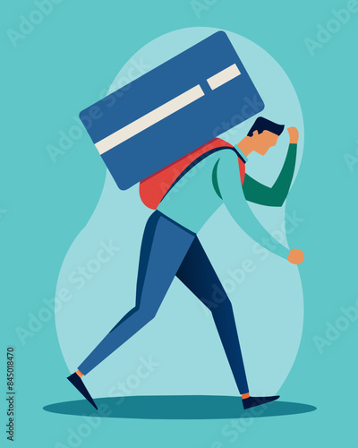 The heavy burden of high interest rates on my credit card makes it feel like Im carrying an impossibly heavy weight on my shoulders.. Vector illustration