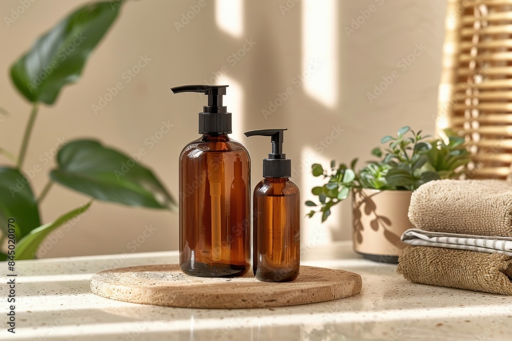 Mockup Bottle pump of face serum on beige background Mockup Bottle pump of face serum on beige background