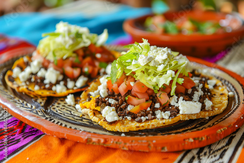 
Huaraches topped with refried beans photo