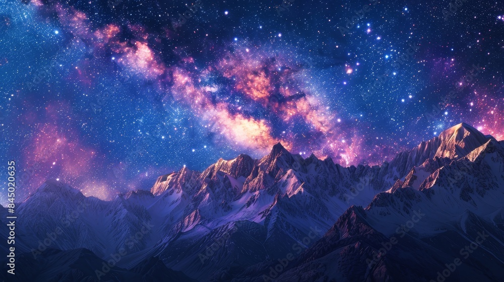 Fototapeta premium Starry Night over Snowy Mountains