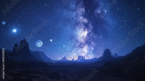 Majestic Night Sky over Alien Landscape