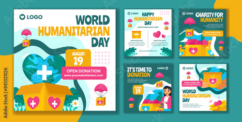 Humanitarian Day Social Media Post Flat Cartoon Hand Drawn Templates Background Illustration