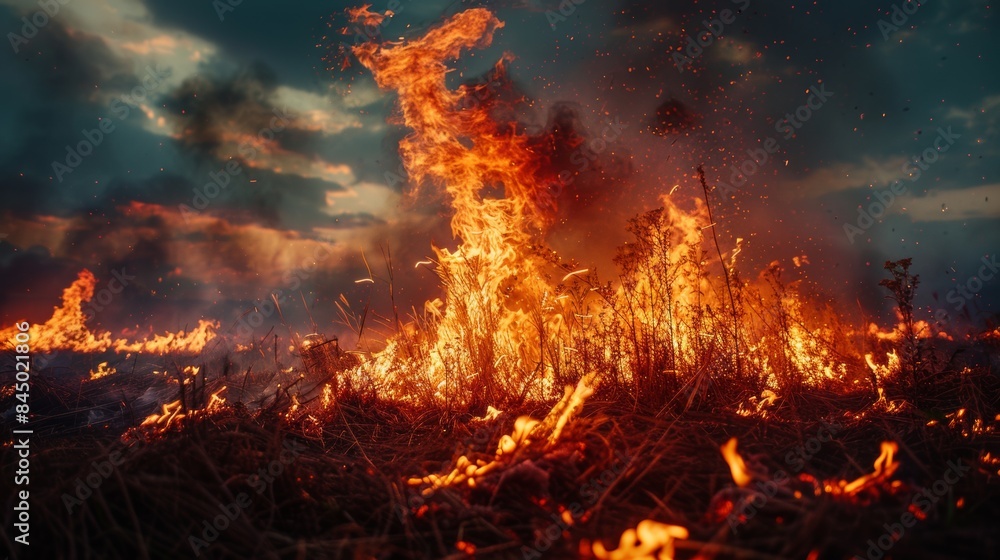 Naklejka premium Blazing Fire on Dry Land