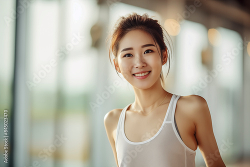 Portrait of a young asian woman in a plain white tee 