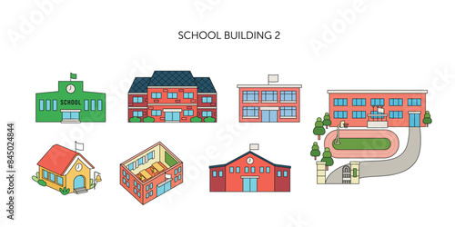 school building. The design of different views. outline illustration.