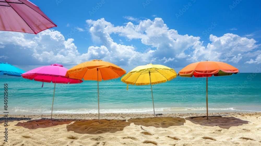 Colorful beach umbrellas generative ai Colorful beach umbrellas generative ai