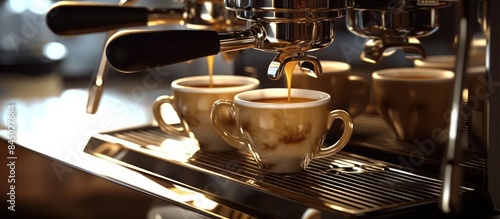 preparing espresso coffee in a coffee shop cafe