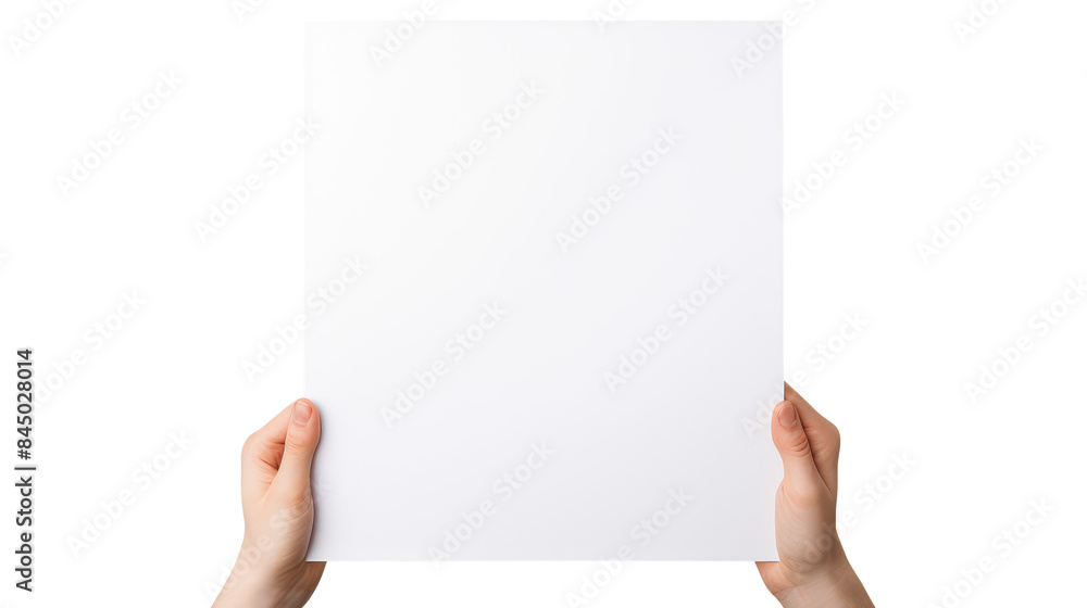 hands holding blank paper isolated on transparent white background, clipping path hands holding blank paper isolated on transparent white background, clipping path
