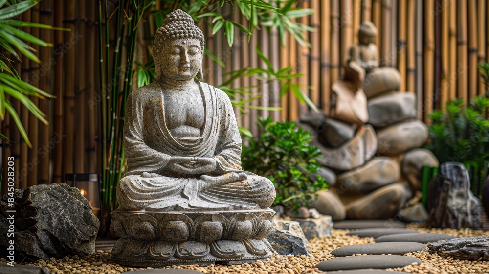 Serene Buddha Statue in Zen Garden Serene Buddha Statue in Zen Garden