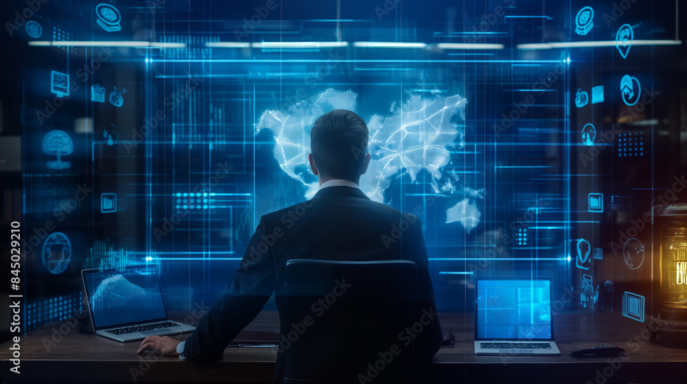 businessman using futuristic virtual AI technology businessman using futuristic virtual AI technology