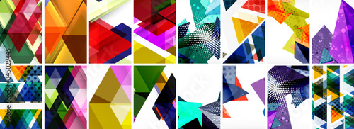 Set of abstract minimal geometric backgrounds with lines, circles and triangles. Vector Illustration For Wallpaper, Banner, Background, Card, Book Illustration, landing page