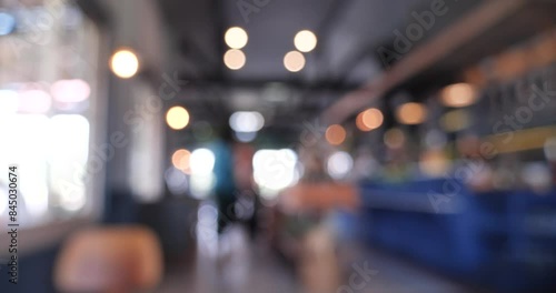 Blurry shopping mall background of store grocery. Blurred background shopping mall light bokeh business event retail store. Blur Convention hall center audience present display goods shelf products