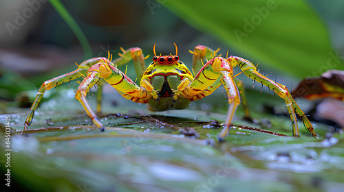 Alien Crab Spider with Vibrant Colors and Spiny Legs