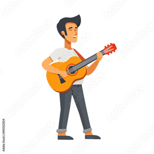 Young man playing guitar flat design illustration