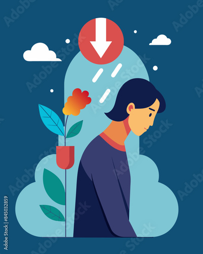 An individuals mental health deteriorates as they opt out of therapy and medication due to the high costs of mental healthcare.. Vector illustration