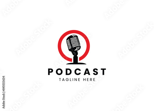 Podcast chat logo template with line art style