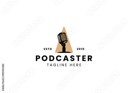 Podcast chat logo template with line art style