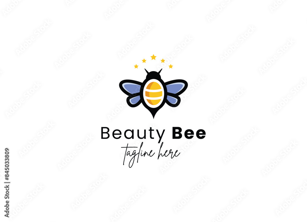 Colorful beauty bee logo design, cute bee logo design illustration Colorful beauty bee logo design, cute bee logo design illustration