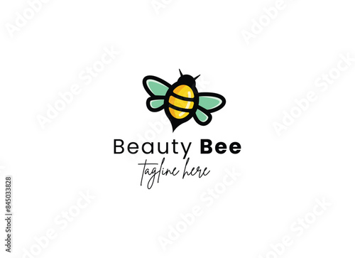 Colorful beauty bee logo design, cute bee logo design illustration