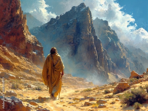 painting depicting Prophet Moses walking in the desert.
