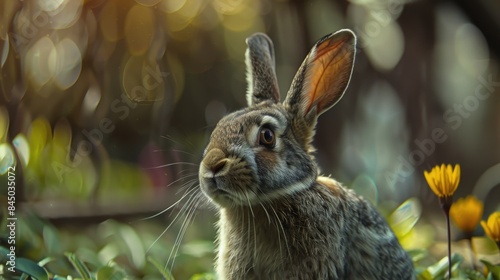 High quality image of a gray rabbit in a zoo enclosure