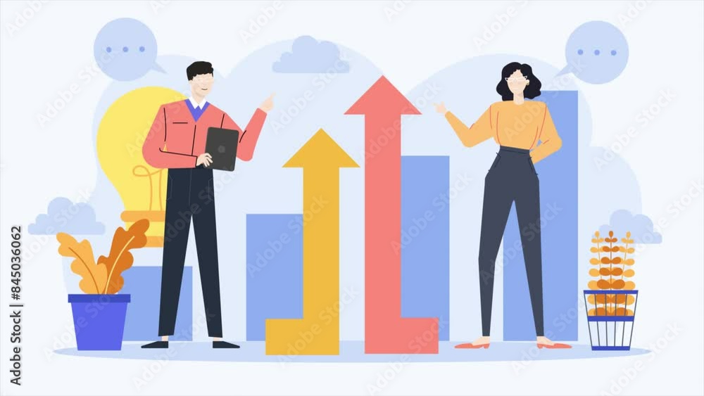 a man and woman working together with graphic illustration business animated video a man and woman working together with graphic illustration business animated video