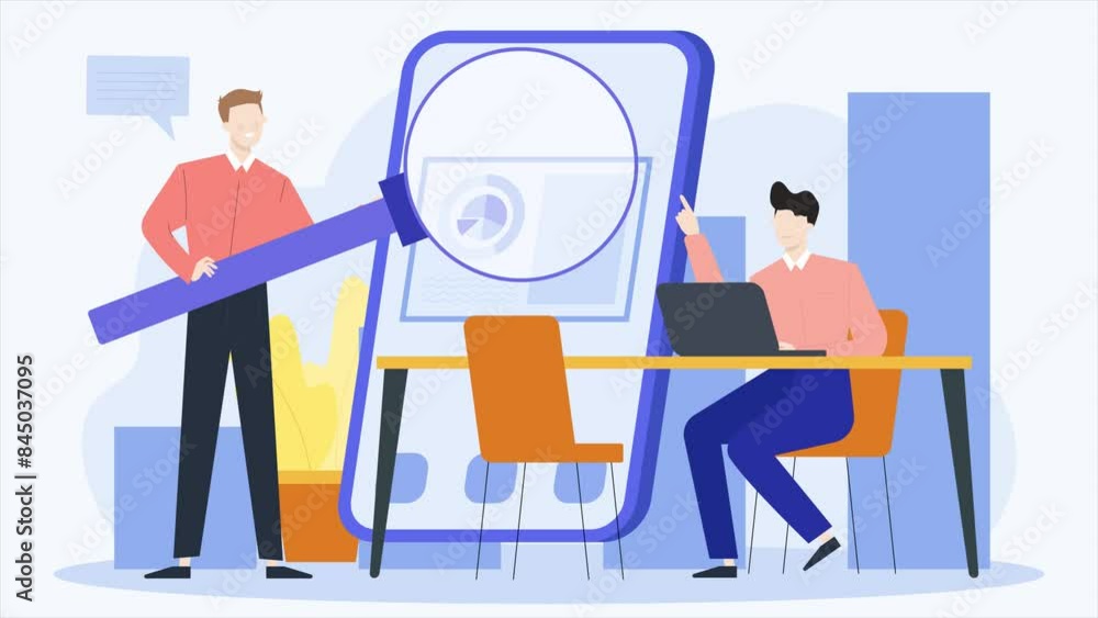 a man reviewed his analyst team presentation business animated illustration video a man reviewed his analyst team presentation business animated illustration video