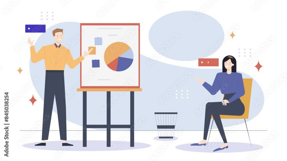 an employee presentation in front of the team leader business animated illustration video an employee presentation in front of the team leader business animated illustration video