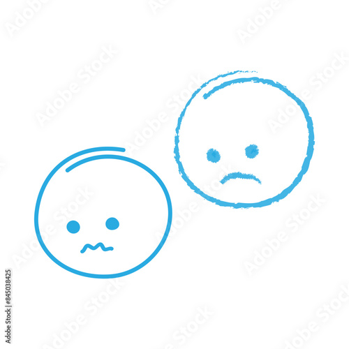 Hand drawn sad smiley faces in trendy blue Blue Monday greetings or cards minimalistic design idea