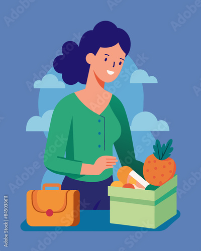 An individual packing a homemade lunch for work confident in the knowledge that they are saving money and eating a healthier meal compared to buying lunch.. Vector illustration