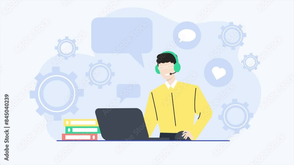 business animated illustration video with a man customer service on call with customer business animated illustration video with a man customer service on call with customer
